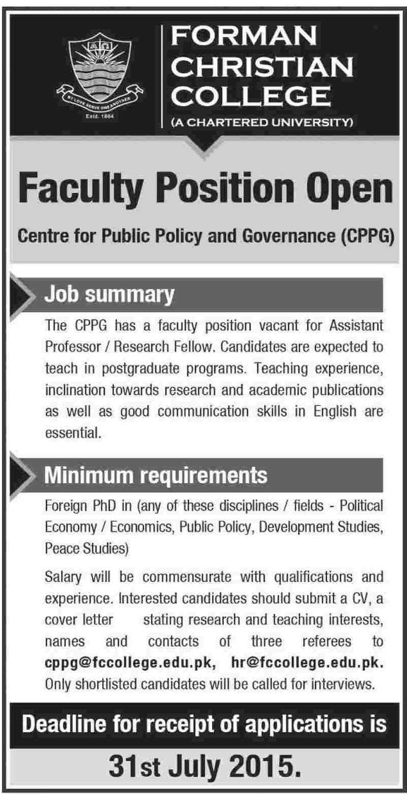 Former Krischan College Lahore FCC Jobs 2023 Application Online Form Advertisement
