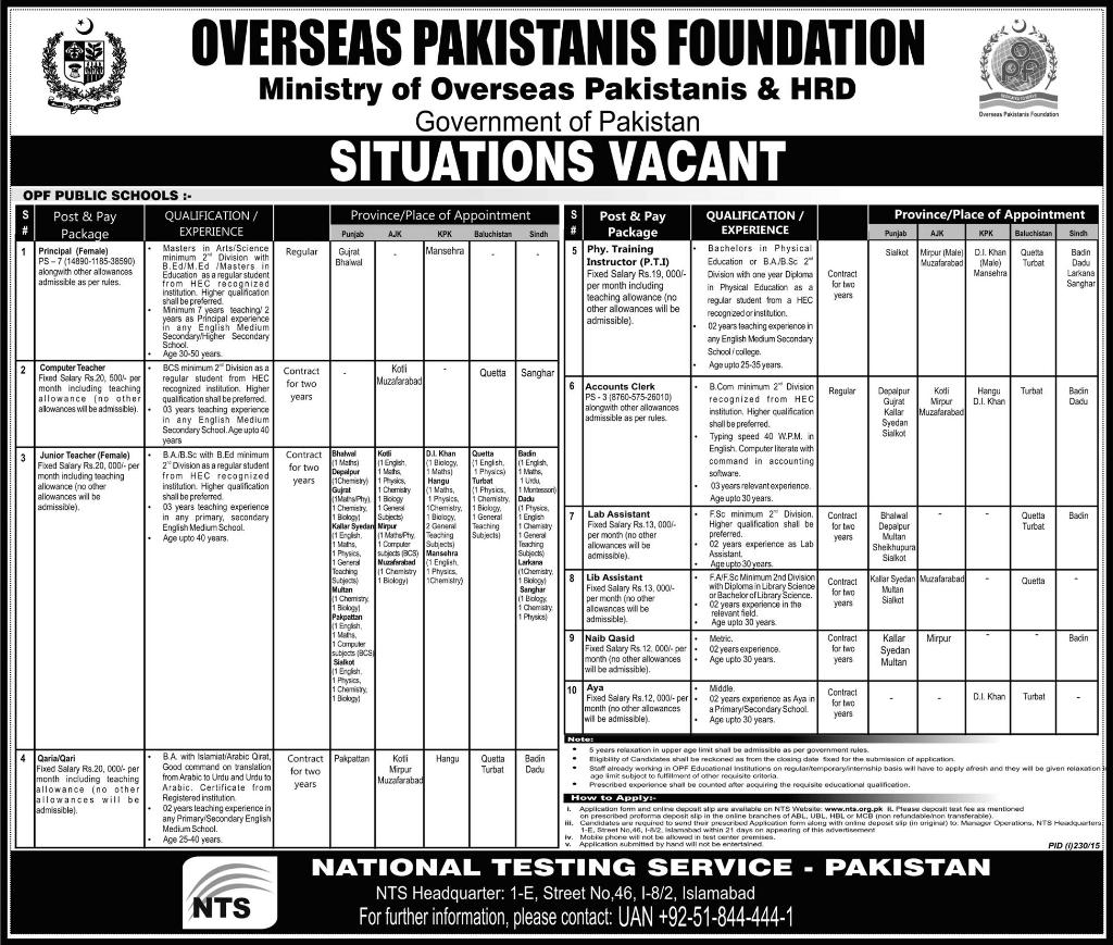Ministry Of Overseas Pakistani And HRD Jobs 2023 Advertisement NTS Form