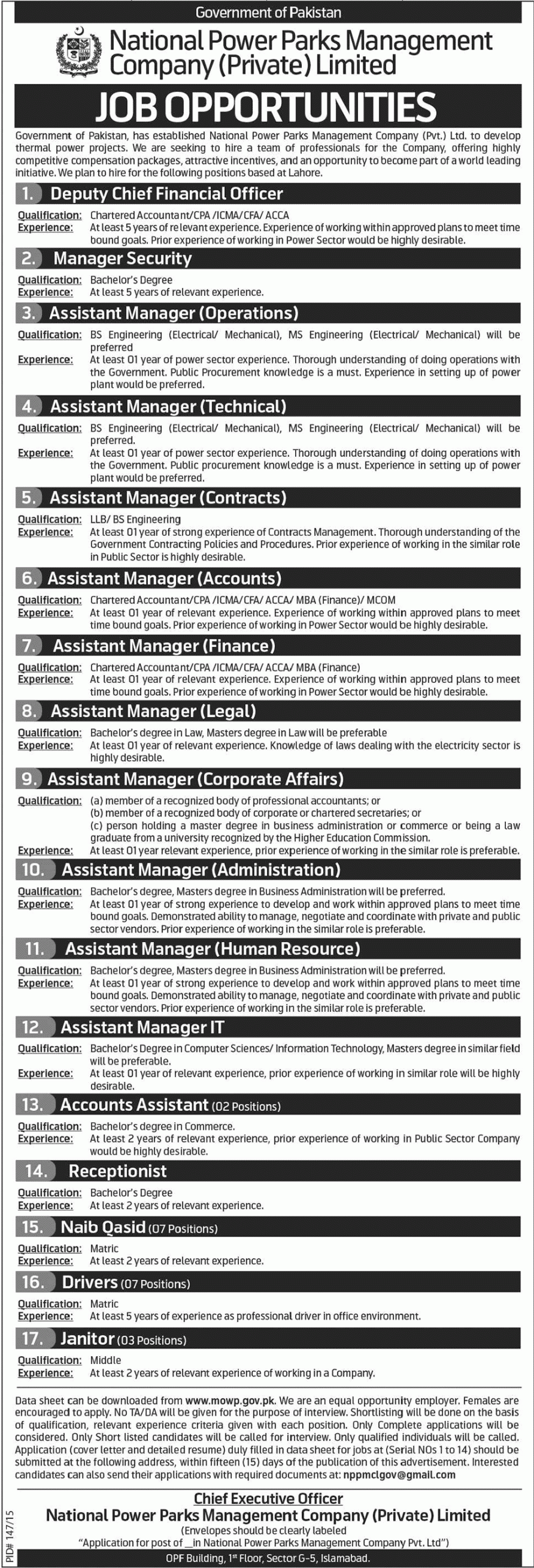 National Power Parks Management Company Jobs 2023 Data Sheet Download