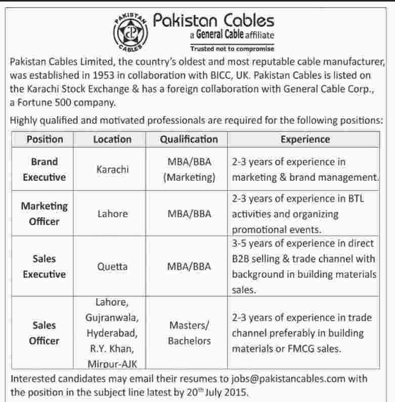 Pakistan Cables Jobs 2023 Advertisement How to Apply