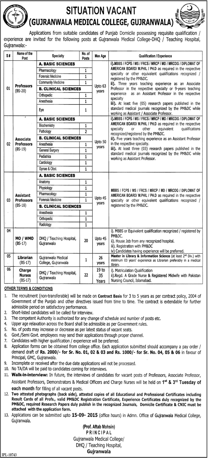 Gujranwala Medical College Jobs 2024 Advertisement Application Form