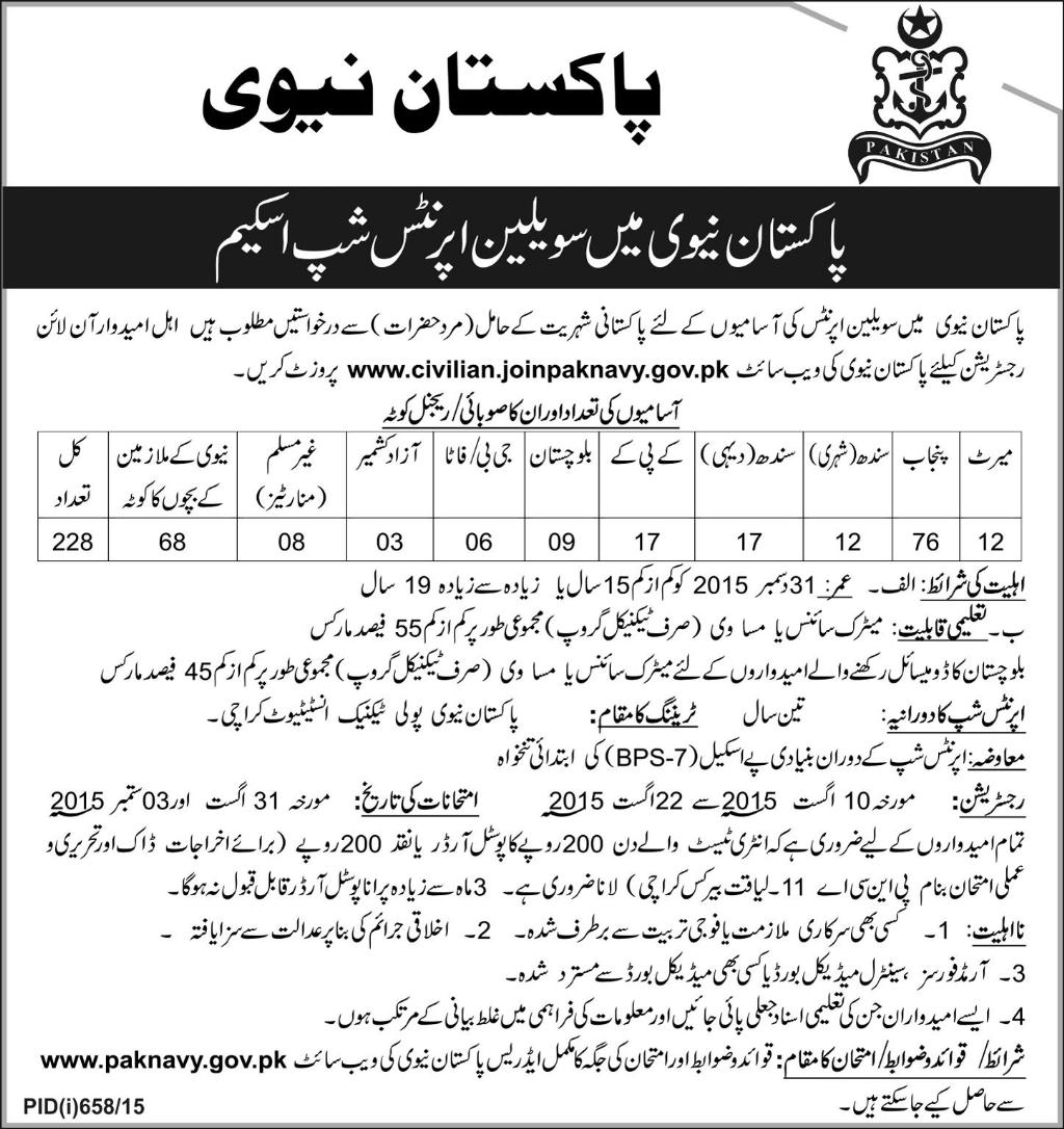 Pak Navy Civilian Apprenticeships Jobs 2023 Latest Advertisement Form