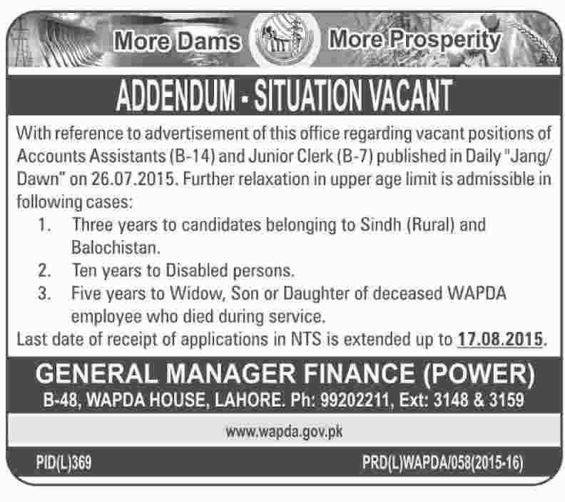 WAPDA Lahore Jobs 2023 Accounts Assistant and Junior Clerk NTS Form Download