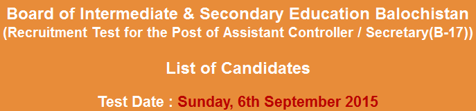 BISE Balochistan Jobs NTS Test Result 2024 5th September Check Online