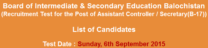 BISE Balochistan Jobs NTS Test Result 2023 5th September Check Online