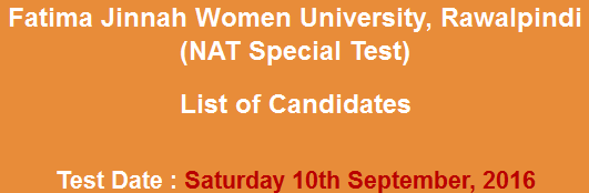 Fatima Jinnah Women University NTS NAT, GAT Test Result 2024 10th September