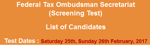 Federal Tax Ombudsman Secretariat FTOS Jobs NTS Test Result 2023 25th, 26th February