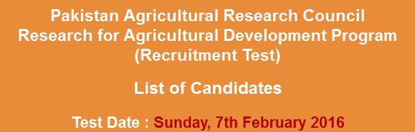 Pakistan Agricultural Research Council PARC NTS Test Result 2023