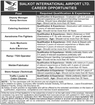 Sialkot International Airport Jobs 2024 Advertisement Application Form
