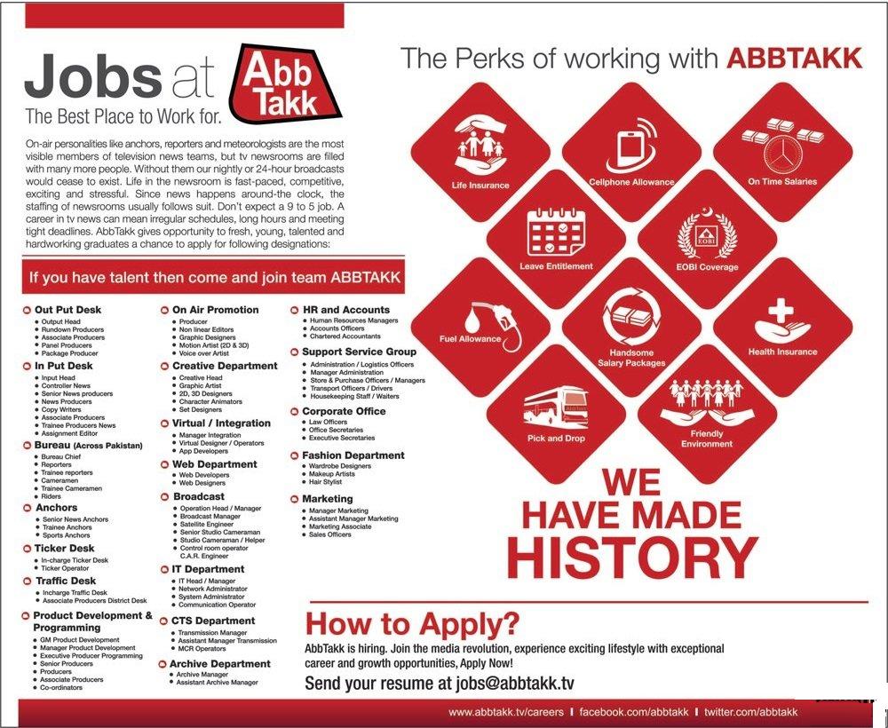 Abb Takk TV News Channel Pakistan Jobs 2023 Online Apply Form