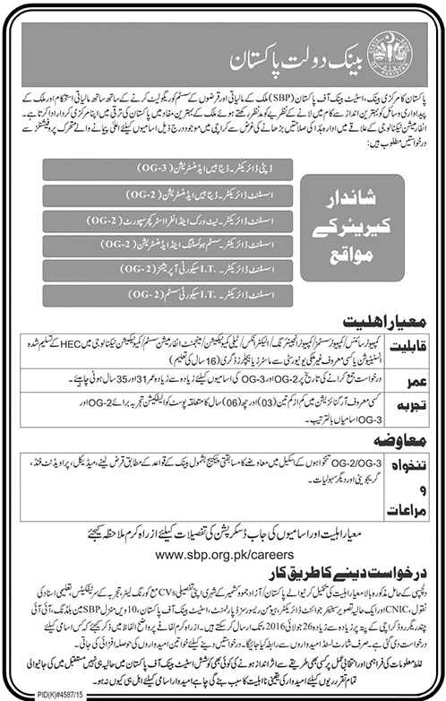 State Bank SBP OG-2, OG-3 Officers Jobs 2024 July Application Form