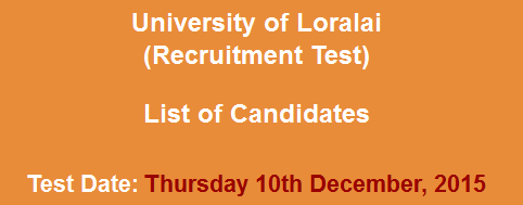 University of Loralai Jobs NTS Test Result 2023