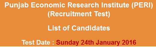 Punjab Economic Research Institute PERI Jobs NTS Test Result 2023