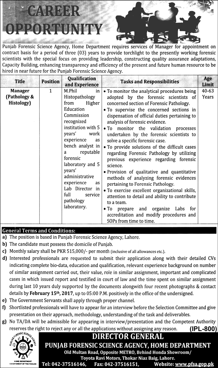 Punjab Forensic Science Agency Jobs 2023 NTS Application Form Advertisement Interview