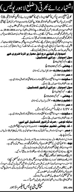 Punjab Police lahore District Latest Jobs 2023 Constable, Driver Physical test Standard Interview Details