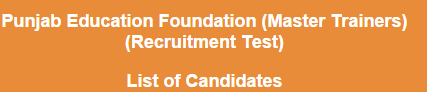 Punjab Education Foundation PEF Master Trainers NTS Test Result 2023