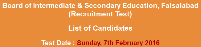 BISE Faisalabad Jobs NTS Test Result 2024 7th February Answer Keys