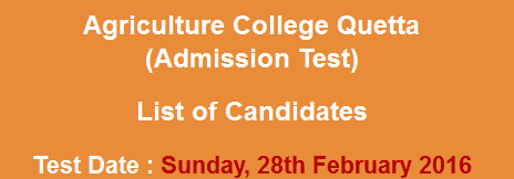 Balochistan Agriculture College Quetta NTS Admission Entry Test Result 2023
