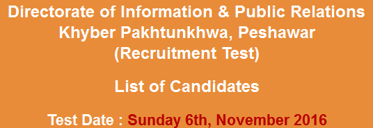 Directorate of Information & Public Relations KPK NTS Test Result 2023 6th November