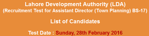 LDA Assistant Director Town Planning Jobs NTS Test Result 2023 28th February