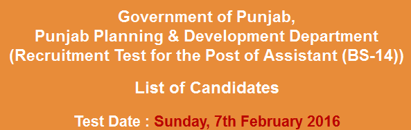 Planning And Development Department Punjab Assistant NTS Test Result 2023 7th February