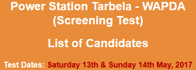 WAPDA Tarbela Dam Project Jobs NTS Test Result 2023 13th, 14th May