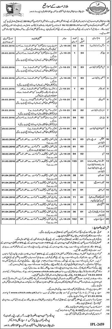 Children Hospital Lahore Jobs 2024 March Jang Ads Application Form Medical/ Non Medical Vacancies