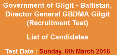 Director General GBDMA Gilgit Jobs NTS Test Result 2023