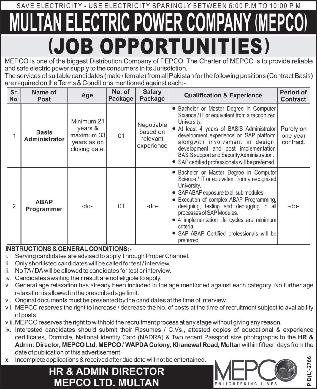 MEPCO Jobs 2024 Multan Electric Power Company Vacancies Application