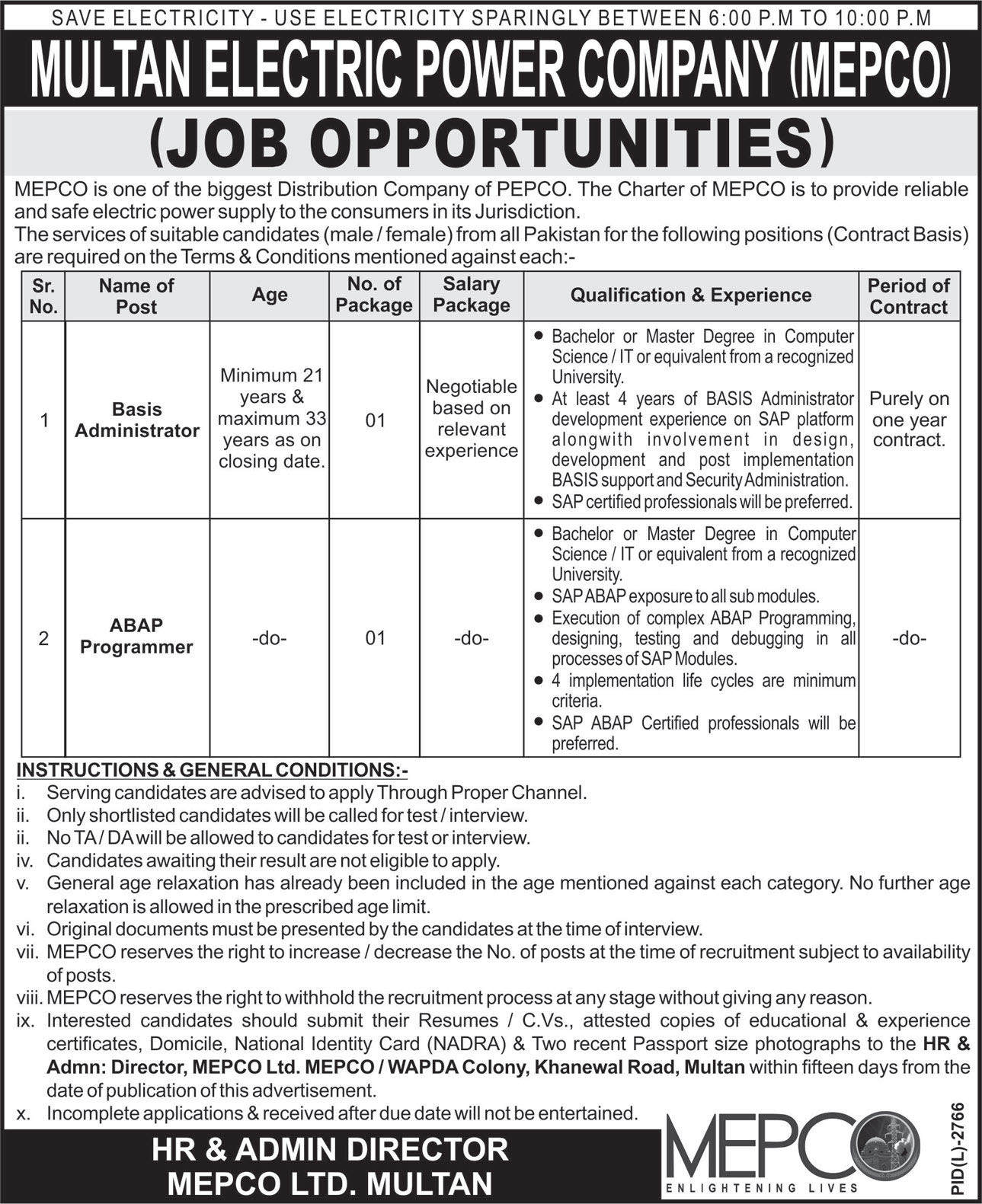 MEPCO Jobs 2024 Multan Electric Power Company Vacancies Application Form www.mepco.com.pk