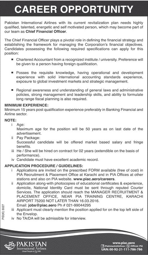 PIA Pakistan International Airlines Jobs 2024 Application Form www.piac.com.pk