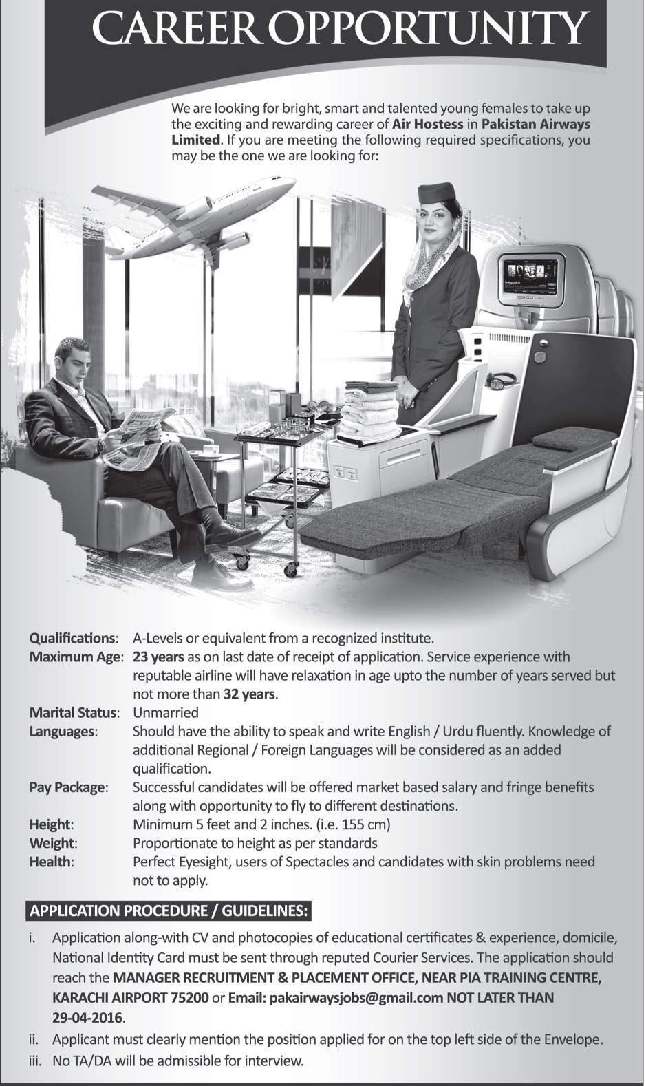 Air Hostess Female Jobs 2023 In Pakistan Airways Limited Criteria Age limit Online Apply From