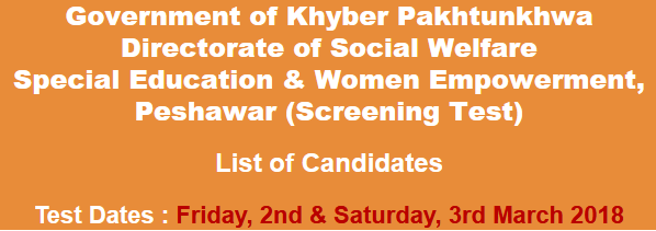KPK Social Welfare Peshawar Jobs NTS Test Result 2023 2nd, 3rd March