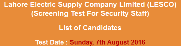LESCO Lahore Security Guard Jobs NTS Test Result 2024 7th August