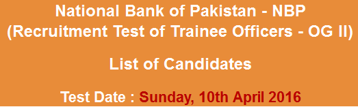 National Bank Pakistan NBP Trainee Officers OG 2 NTS Test Result 2024