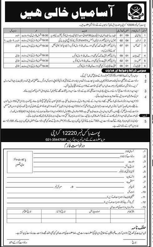 Pakistan Army Karachi Jobs 2023 UDC, Driver, Cook Application Form Advertisement  