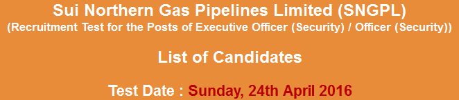 SNGPL Sui Gas Executive Officer Security NTS Test Result 2023