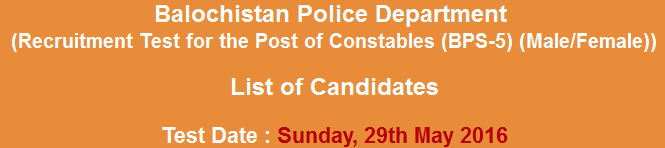 Balochistan Police Constable Jobs NTS Test Result 2024