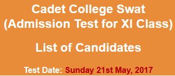 Cadet College Swat 1st Year Admission NTS Entry Test Result 2023 21st May
