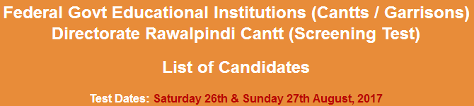 Federal Govt Educational Institutions Cantt, Garrison Rawalpindi NTS Test Result 2023