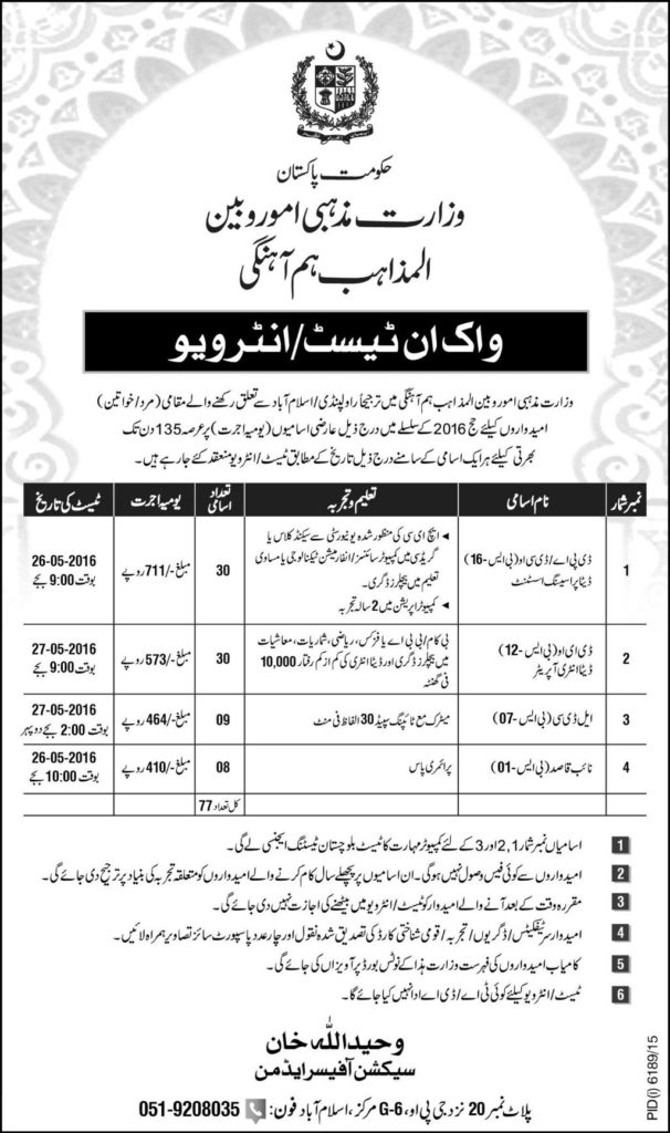 Government Jobs in Pakistan Ministry of Religious Affairs May 2023 Advertisement