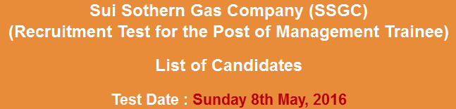 Sui Southern Gas SSGC Management Trainee Jobs NTS Test Result 2023 8th May