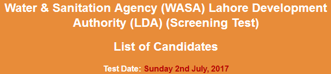 WASA LDA Lahore Assistant Director NTS Test Result 2023 2nd July