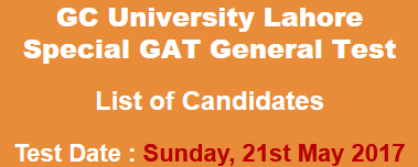 GC University Lahore NTS GAT General Test Result 2024 21st May
