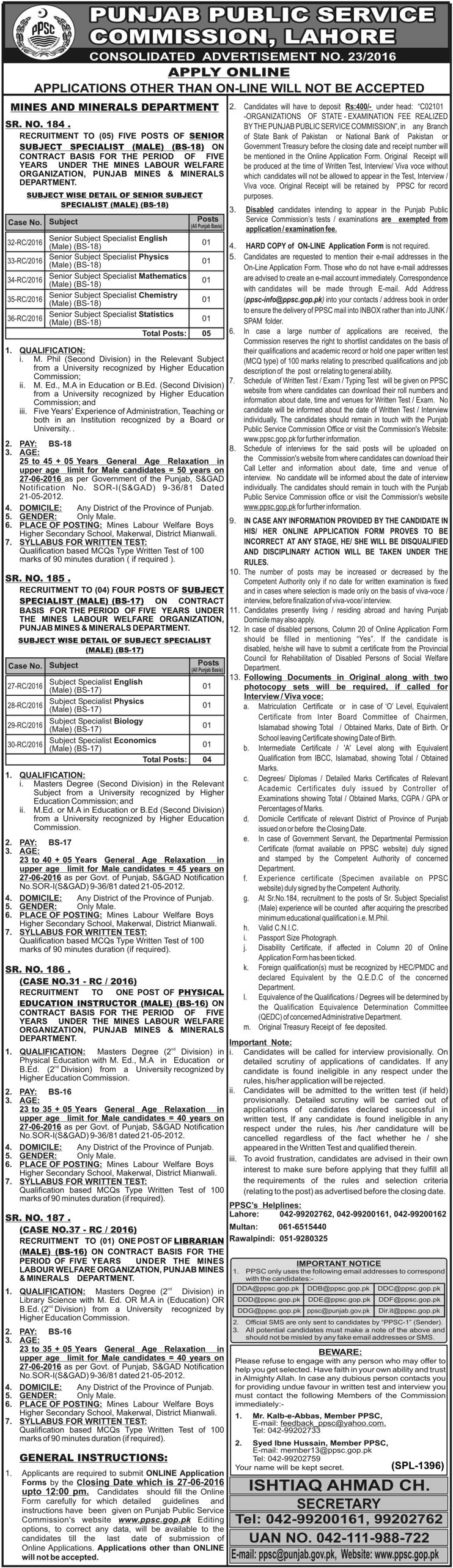 PPSC Physical Education Instructor Jobs 2023 Online Apply www.ppsc.gov.pk