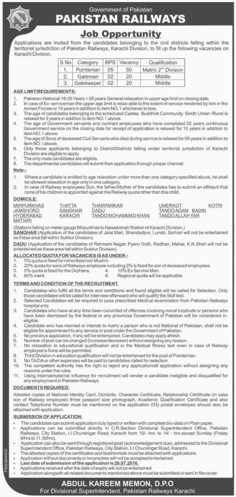 Pakistan Railway Karachi Division Jobs 2023 Application Form How To Apply