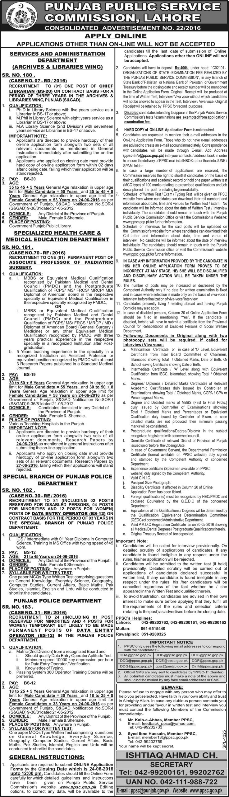 PPSC Chief Librarian June Jobs 2024 for Male, Female online Application