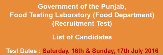 Food Testing Laboratory Lahore Jobs NTS Test Result 2024 16th, 17th July