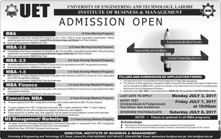 IB&M UET Lahore Admission Entry Test Result 2024 BBA, MBA, BSc