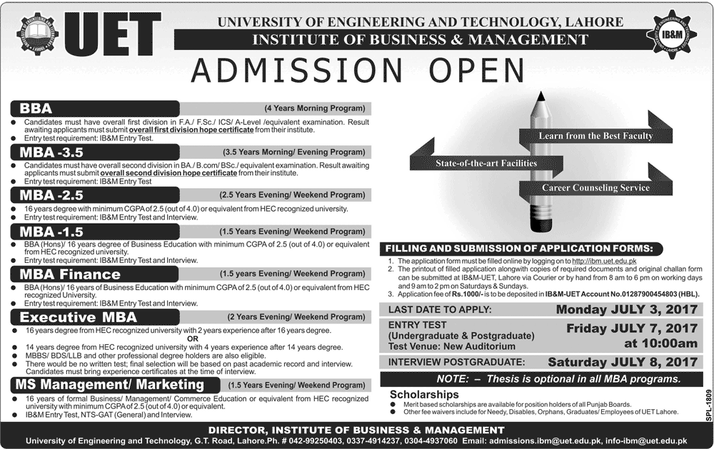 IB&M UET Lahore Admission Entry Test Result 2023 BBA, MBA, BSc